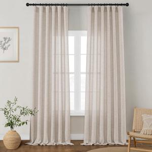Linen Curtains 132 Inch Length 2 Panels for High Living Room Semi Sheer Light Filtering Extra Long 132 Inch Curtains Floor to Ceiling Drapes Sliding Door Villa Rod Pocket Hook Belt