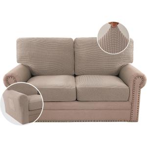 H.VERSAILTEX Multi-Pieces Sofa Covers Stretch Couch Covers Form Fitted Seats and Back Cushions Covers (2 Seat Covers Plus 2 Back Cusion Covers, Bonus 2 Armrest Covers), Sand