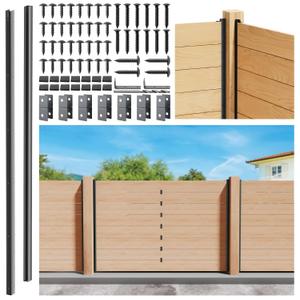 Hulave 6-Pack 4FT U-Shaped Metal Fence Posts (45.5" Height), No-Dig Hard Surface Mount for Privacy Fences, Garden, AC Units, Pool Equipment, and Trash Can Enclosures-Matte Black