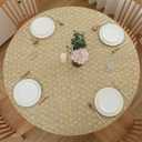 Round Vinyl Fitted Tablecloth with Flannel Backing Elastic Table Cloth Waterproof Oil-Proof Plastic Cover, Weave 
