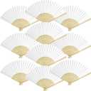 50 Packs White Paper Fans Paper Hand Fan Bamboo Folding Fan Handheld Fan Paper Folded Fan Paper Fan for Wedding Party and Home Decoration