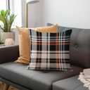 Fall Plaid Pillow Covers 18x18 Set of 2 Black Orange Check Plaid Tartan Gingham Autumn Themed Decorative Throw Pillows Outdoor Pillowcases Square Farmhouse Cushion Thanksgving Home Decor