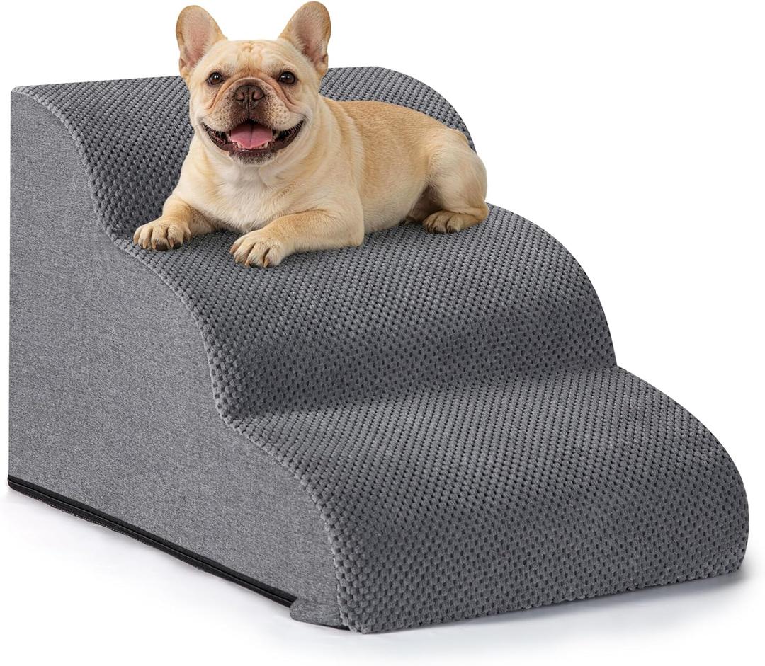 Aodisman 3Step Dog Ramp and Stairs for Sofa and Chair  NonSlip Sturdy Pet Steps for Small Dogs and Cats,15.7" H,Grey