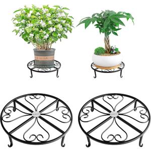 2 Pack 12 Inches Metal Plant Stand for Indoor and Outdoor, Flower Pot Holder for Living Room and Garden, 3 Inches Tall Garden Plant Rack (12 inches, Black)