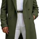 Runcati Mens Trench Coat Notched Lapel Double Breasted Mid Long Pea Coat Casual Fall Winter Classic Overcoat (X-Large, Army Green)