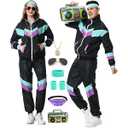 80s Track Suit for Men Women 90s Retro Windbreaker Set Couples 90s Tracksuit 80s Costume Men Neon Wind Suit Size M