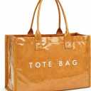 PVC Tote Bag for Women Large Work Plastic Tote Purse Letter Print Shoulder Bag Hobo Handbag with Top Handle