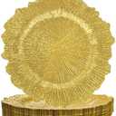 supernal 12pcs Gold Plastic Charger Plates,13inch Round Reef Plate Chargers for Dinner,Gold Chargers with Flora Reef Design For Dinner,Wedding,Party Decoration