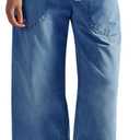 Cicy Bell Women's Wide Leg Jeans Casual Drawstring High Wasit Boyfriend Loose Baggy Capri Denim Pants with Pockets Size 8