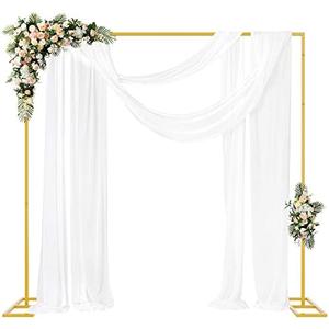 Fomcet 8FT x 8FT Backdrop Stand Heavy Duty with Base, Gold Portable Adjustable Pipe and Drape Backdrop Stand Kit, Square Metal Arch Party Frame for Wedding Birthday Parties Banquet Decorations