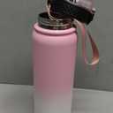 GOPPUS 32 oz Sports Water Bottle 1 Liter Double Wall Insulated Stainless Steel Water Bottles with Straw Lid Reusable Leak proof Metal water bottles with Strap Handle(Pink White 1 lid)