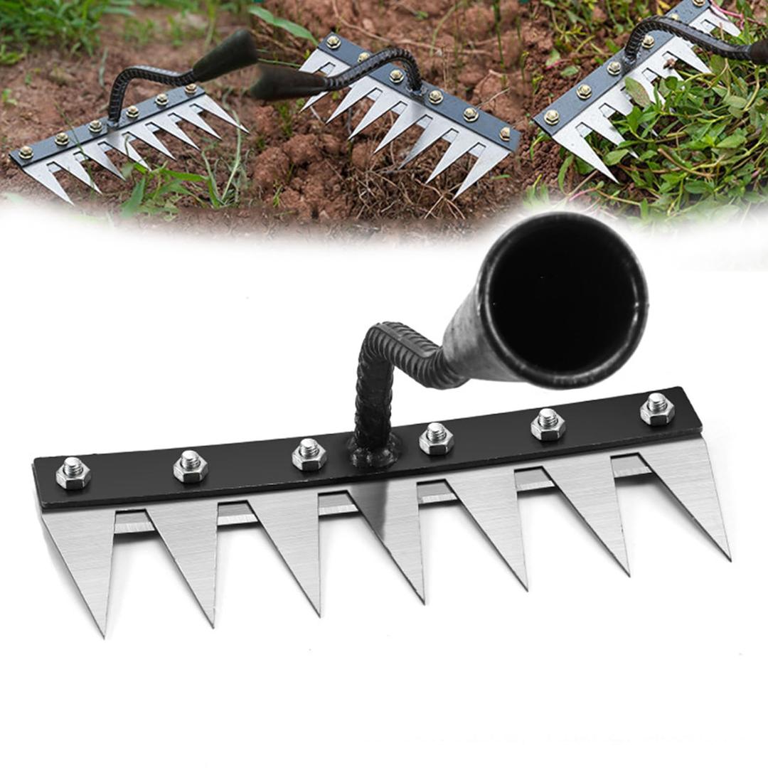 Gardenia Iron Weeding Rake 2.0, Iron Rake for Gardening and Weedings, 2025 Heavy-Duty Garden Hand Weed Puller Tool for Yard Lawn and Garden 5/6/7/8 Teeth Carbon Steel Garden Weeder Rakes (7 Tines)