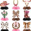 9 Pcs Cowgirl Party Decorations for Table Boots or Bows Western Pink Cowgirl Honeycomb Centerpieces Coquette Rodeo Western Decor for Baby Shower Bachelorette Birthday