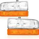 Headlights Assembly compatible with1998-2004 Chevy S10,1998-2005 Chevy Blazer Headlamp w/Bumper Lights 4Pcs, Factory Style