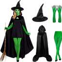 Witch Costume for Women Halloween Cosplay with Hooded Cape Witch Hat Gloves Socks Cosplay Props Party Outfits (180 cm)