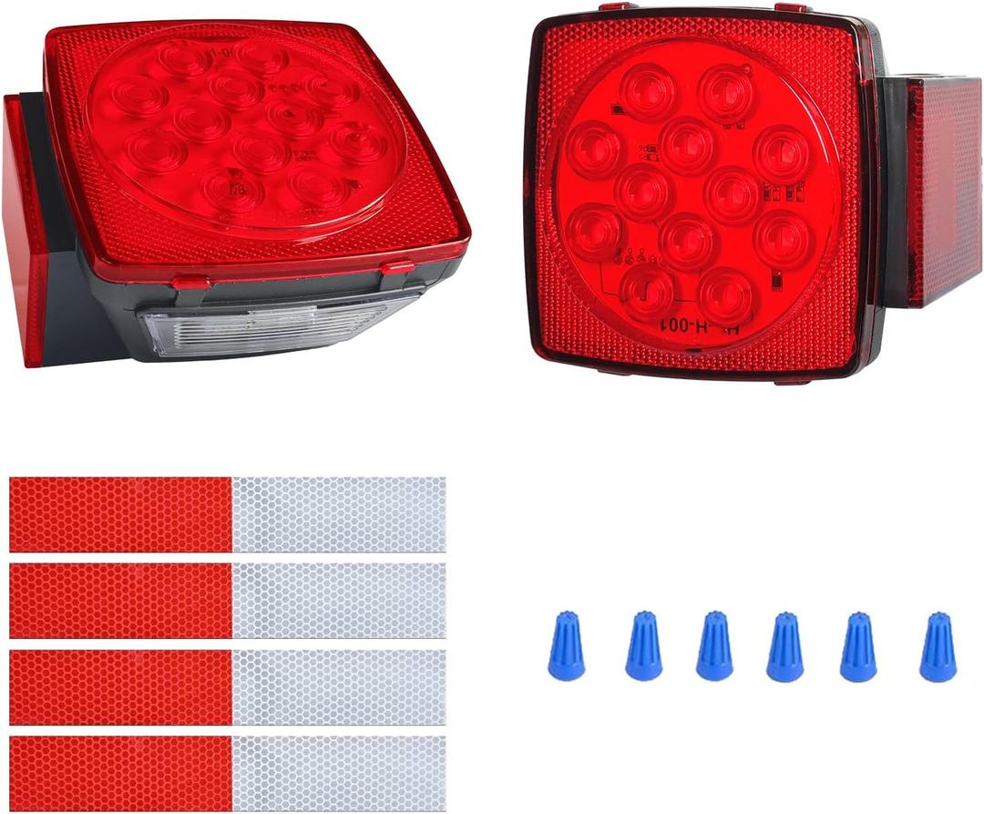12V LED Submersible Trailer Light Kit - Super Bright Boat Trailer Lights for Camper, Truck, RV, Marine, Snowmobile Under 80 Inch - Utility Brake Stop Turn Tail Lights - IP68 Waterproof (Basic)