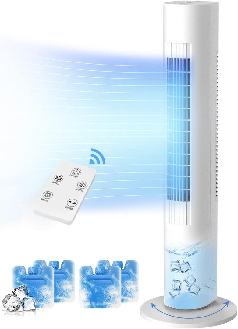 JRD 41" Air Cooler for Bedroom, Office, Large Room, Portable Evaporative Air Cooler with Ice Packs, 12H Timer, 3 Speeds, 4 Modes, 80 Oscillating Tower Fans with Remote