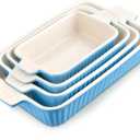 MALACASA Casserole Dishes for Oven, Porcelain Baking Dishes, Ceramic Bakeware Sets of 4, Rectangular Lasagna Pans Deep with Handles for Baking Kitchen, Blue (9.4"/11.1"/12.2"/14.7"), Series BAKE.BAKE