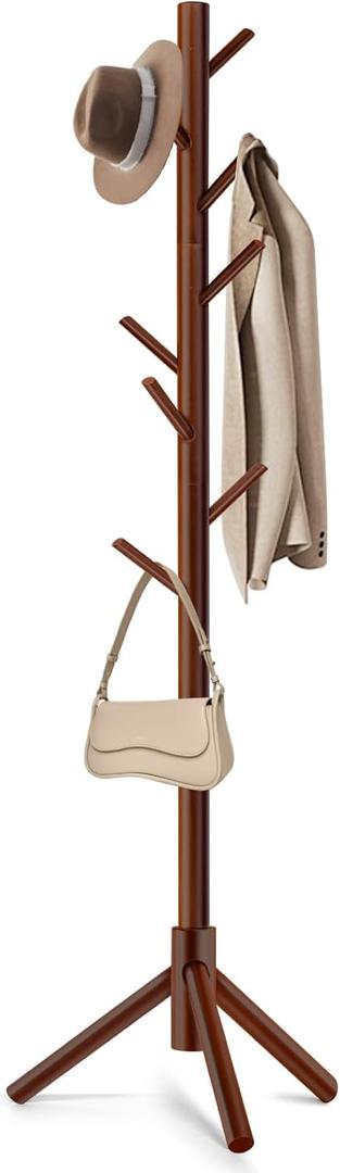 WANGMUXIA Coat Rack, Freestanding Coat Rack with 8 Hooks and 3 Adjustable Size Tree Coat Racks for Bedroom, Hallway, Entrance, Office, for Hats, Coats, Scarves, Handbags (1 PC, Brown)