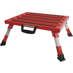 Homeon Wheels Foldable RV Step Stool, Portable Aluminum Platform with Anti-Slip Safety Surface and Handles, Adjustable Height Folding Steps Support Up to 1000 lbs, 19" x 14.5", Red