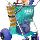 RollX Foldable Storage Wagon with 4 Balloon Wheels, Rear 13 Inch & Front 7 Inch Beach Tires (Pump Included) - Blue