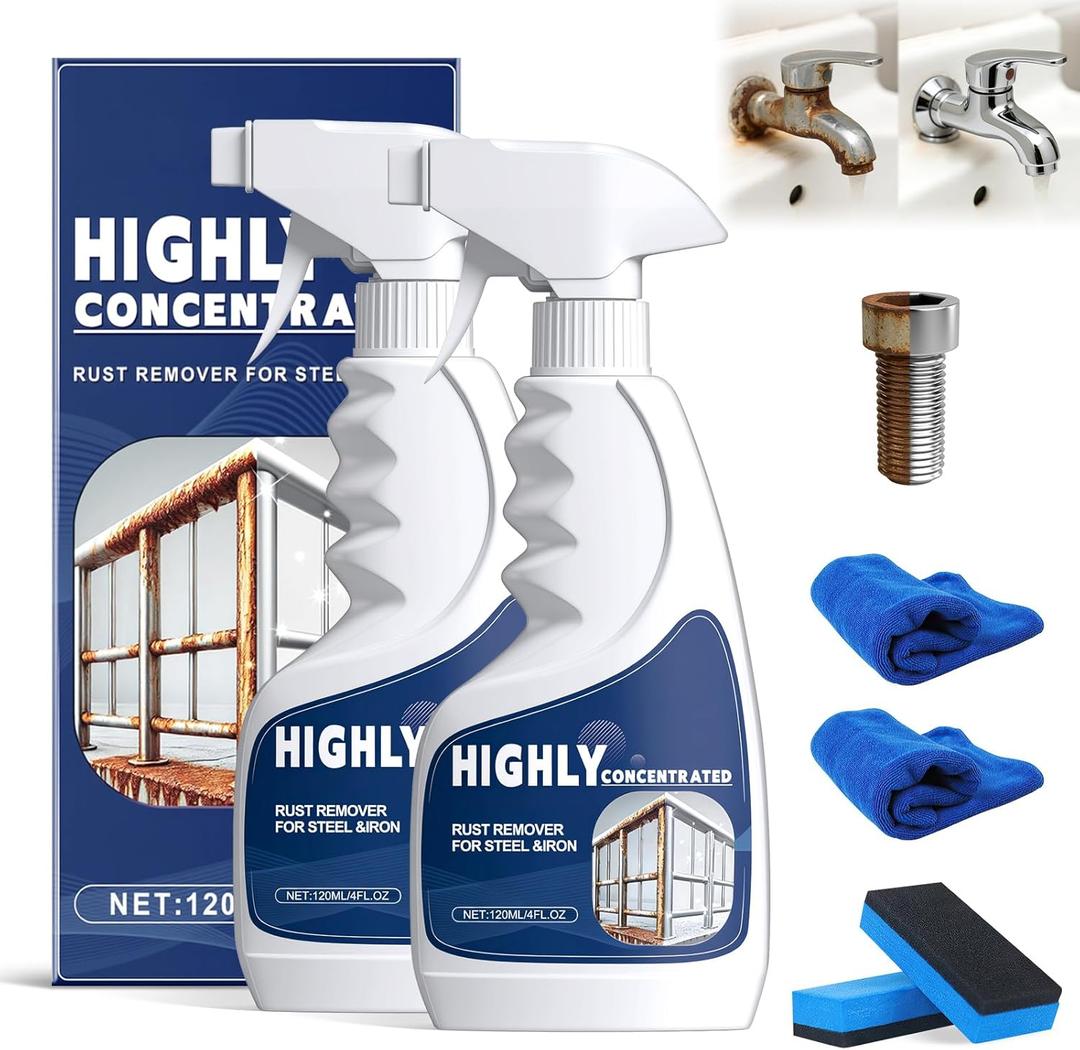 2Pcs Heavy Duty Rust Removal for Metal,Highly Concentrated Steel Rust Remover,Powerful Rust Stain Remover,Multipurpose Rust Remover Spray for Various Metals Furniture,Stainless Steel,Automotive Parts