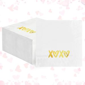 Horaldaily 50 Valentine Disposable Paper Decorative Guest Napkins, XOXO Golden Foil heart Hand Towel for Party Lunch Dinner Kitchen Bathroom