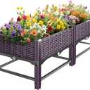 Raised Garden Bed with Reinforcement Rods Elevated Planter Boxes for Outdoor Plants with Drainage Holes for Flowers Vegetables Herbs Patio Backyard Deck Balcony,Purple