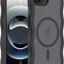 Hualele for iPhone 16e Case Cute for Women, Compatible with MagSafe, Military Grade Dropproof Translucent Matte Back Curly Wave Edge Slim Girly Phone Case 16e Case, Black