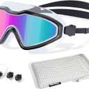 COOLOO Swim Goggles, Wide View No Leaking Swimming Goggles, Anti-fog & Anti-UV Fashion Swim Goggles for Adult Men Women Youth (B-black Frame/Mirrored Lens)