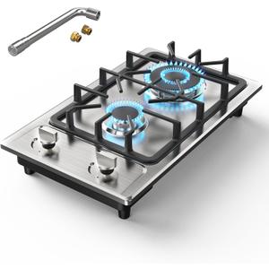 Gas Stove 2 Burner, Propane Cooktop 12 inch, Nafewin Portable Gas Cooktop Stainless Steel Stove Burner with Thermocouple Protection, Lpg/Ng Dual Fuel Built-in Hob for Apartments, Outdoor, Rvs