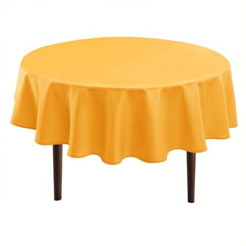 Hiasan Round Tablecloth 60 Inch - Waterproof Stain Resistant Spillproof Polyester Fabric Table Cloth for Dining Room Kitchen Party, Orange Yellow
