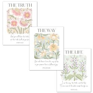 HoneyKICK Christian Wall Art Set of 3 Posters, The Way, Truth, Life, Scripture Wall Art & Christian Décor, 11 x 14 Inches Unframed, Cardstock Paper