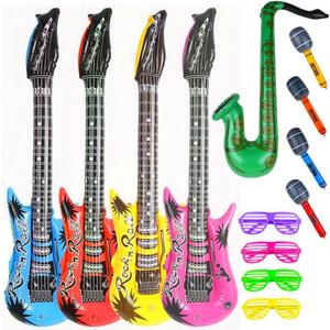 Party Inflatable Rock Star Toy Set,13 Pack, 4 Designs Inflatable Toy Set,4 Electric Guitar,4 Microphones ,4 Shutter Shading Glasses and 1 Saxophone,for Concert Theme Party Favors