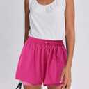 PINSPARK Athletic Shorts for Women High Waisted Workout Short 2 in 1 Running Shorts Gym Shorts with Zipper Pockets (Pink, S)