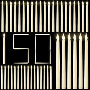 MTLEE 150 Pcs Flameless LED Taper Candles Bulk 11" Battery Operated Taper Candles Flickering for Candlesticks Faux Wax Light for Easter Church Birthday Wedding Party, Ivory White