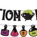 Potion Bar Banner Halloween Poison Bat Horrible Witches Haunted House Theme for Men Women Halloween Festival Holiday Party Purple Glitter Decorations (Potion Bar)