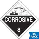 Class 8 Corrosive Placard, Worded, 10.75" x 10.75" Removable Self Adhesive Economy Vinyl for Short-Term Applications, DOT Hazmat Compliant, 25 Pack, J. J. Keller & Associates, Inc.