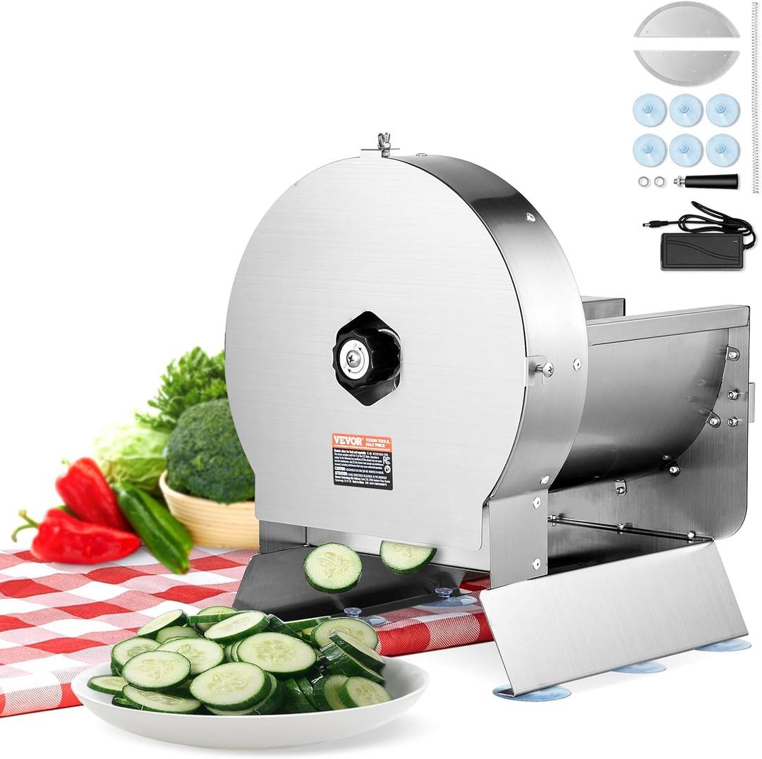 VEVOR Electric Vegetable Slicer, 0-0.5"/0-12mm Thickness Adjustable Commercial Slicer Machine, Convertible to Manual, Stainless Steel Food Cutter Slicing Machine, for Potato, Lemon, Tomato, Apple