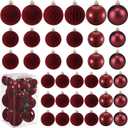Soulchen 42 Pcs Velvet Christmas Ornaments Set Flocked Burgundy Christmas Ball Ornaments Hanging Shatterproof Xmas Ball Decor with 5 Styles in 3 Sizes for Xmas Tree Holiday Indoor Outdoor Home Decor
