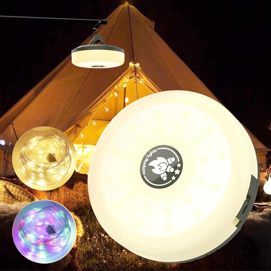 Camping String Lights, 4 in 1 Portable Camping Light Rechargeable, 8 Lighting Modes, USB Charging, Quick Storage, 32.8FT Waterproof Tent Lights String for Camping, Hiking, Yard, Christmas (Green)