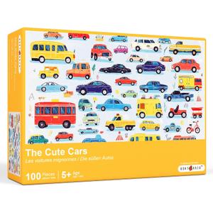 100 Pieces Jigsaw Puzzles, Large Pieces, Puzzles for Beginners, Easy Puzzles for Kids and Seniors, Family Game Nights, Finish Size 15.7 x 11.8 in (The Cute Cars)