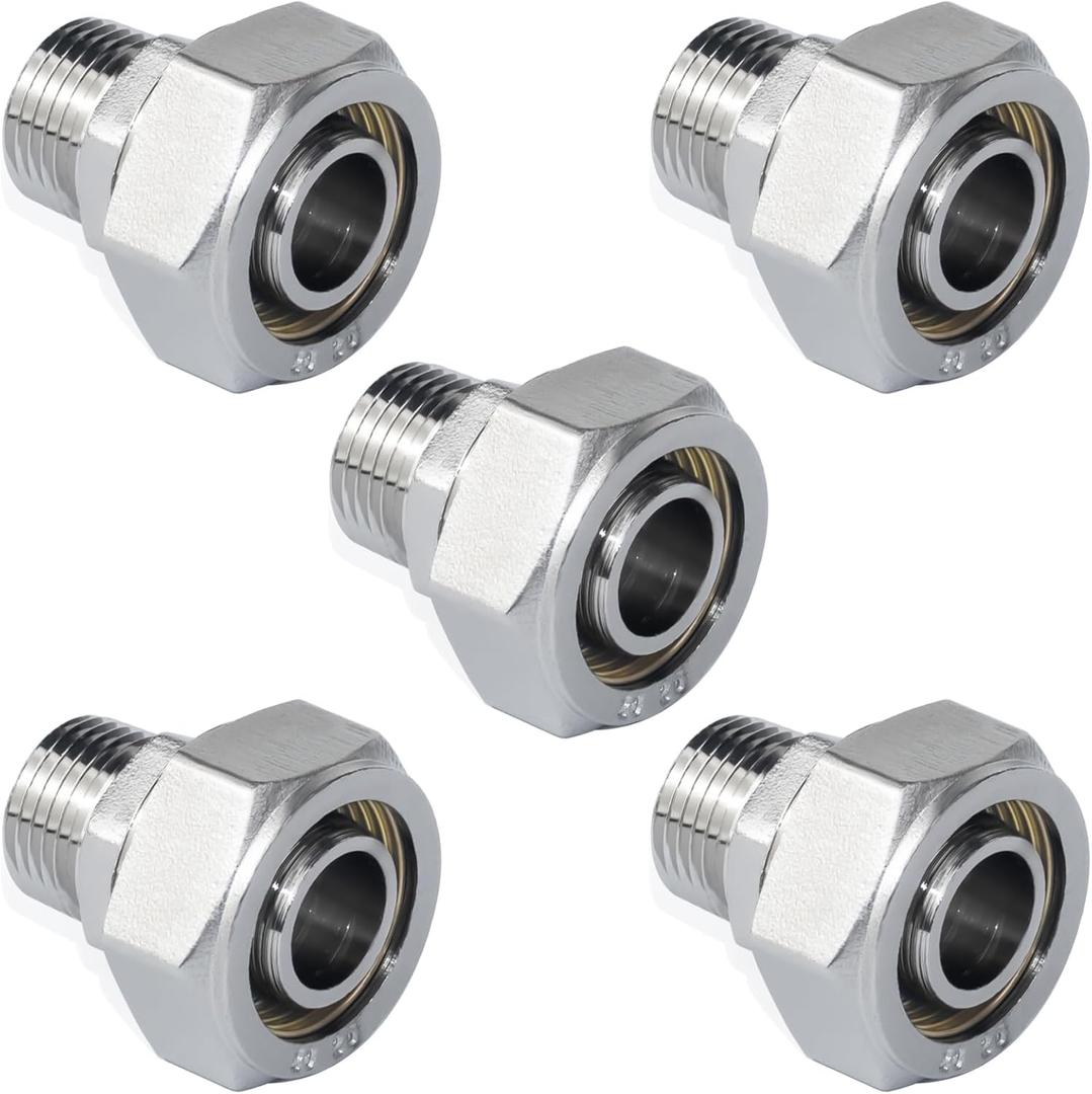 5PCS 3/4" Straight Fittings, 3/4" Piping x 3/4" Male NPT Adapter Fittings, Seal Tape Needed, Brass-Nickel Plated, 5PCSS for Garage Shop Compressed Air Line Piping System Kit