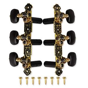 Alice Guitar Tuners Machine Heads 3+3 Set Tuning Keys String Pegs for Classical Guitar (Short Black, Black Button)