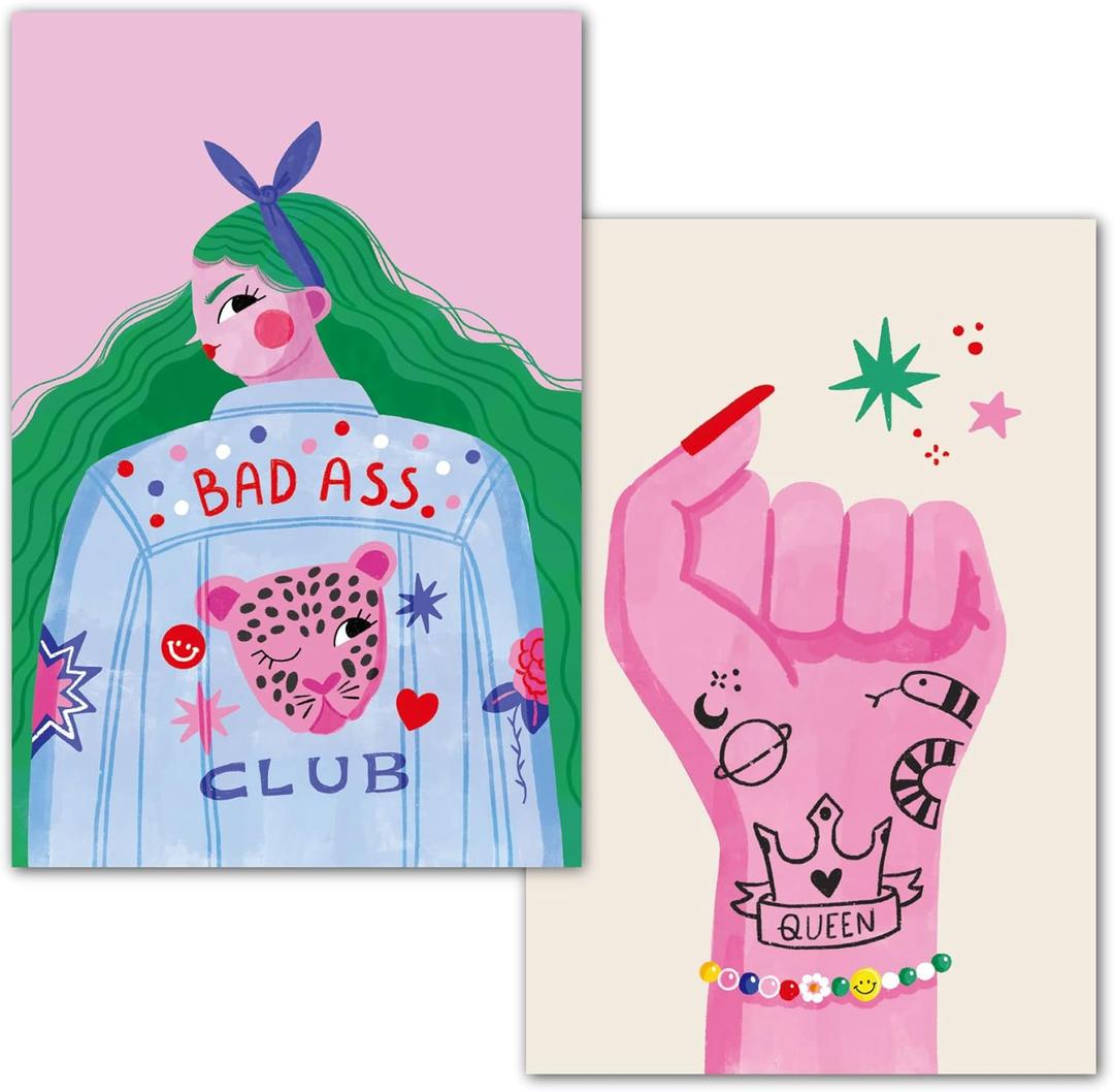 Gooji Girl Power Encouragement Greeting Cards with Envelopes, 10 Pack, Inspiring and Encouraging 4x6 Thank You Card Set, Original Cardstock Art, Blank Writable Inside