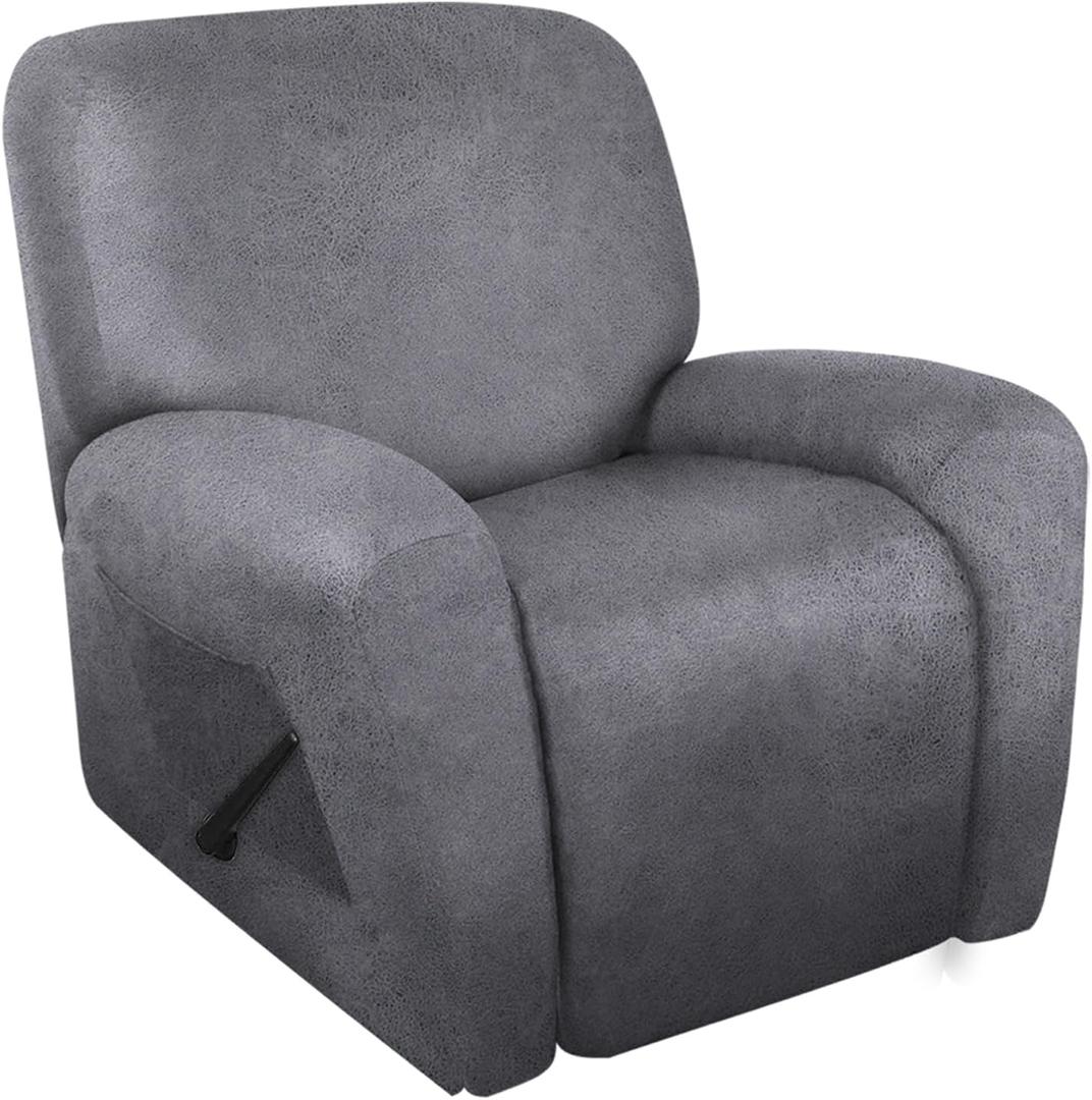 Leather Look Oversize Recliner Chair Covers, Thick 4 Pieces Lazy Boy Recliner Covers for Recliner Chair, Leather Cover for Recliner Slipcovers for Pets Kids(X-Large, Light Grey) (1 XL Seater)