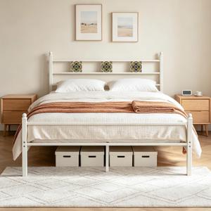 Full Metal Bed Frame with Ceramic Tile Decor Headboard