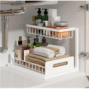REALINN Under Sink Organizer, Pull Out Cabinet Organizer 2 Tier Slide Out Sink Shelf Cabinet Storage Shelves, Under Sink Storage for Kitchen Bathroom Cabinet, White, 1 Pack