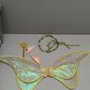 Sratte 4 Pcs Fairy Butterfly Wings for Girls Kids Princess Floral Crown Star Wand Ears Halloween Dress up Costume Accessories (Green)