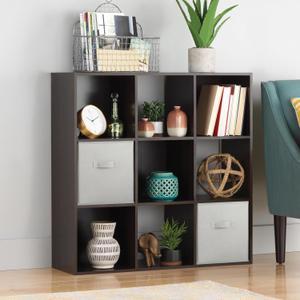 Whitmor 9 Cube Storage Organizer, 3 Tier Stackable MDF Wood Bookcase, Open Storage Display Bookshelf, Storage Cabinet for Living Room, Bedroom, Home, Office, 35.5" L x 11.7" W x 35.5" H, Espresso
